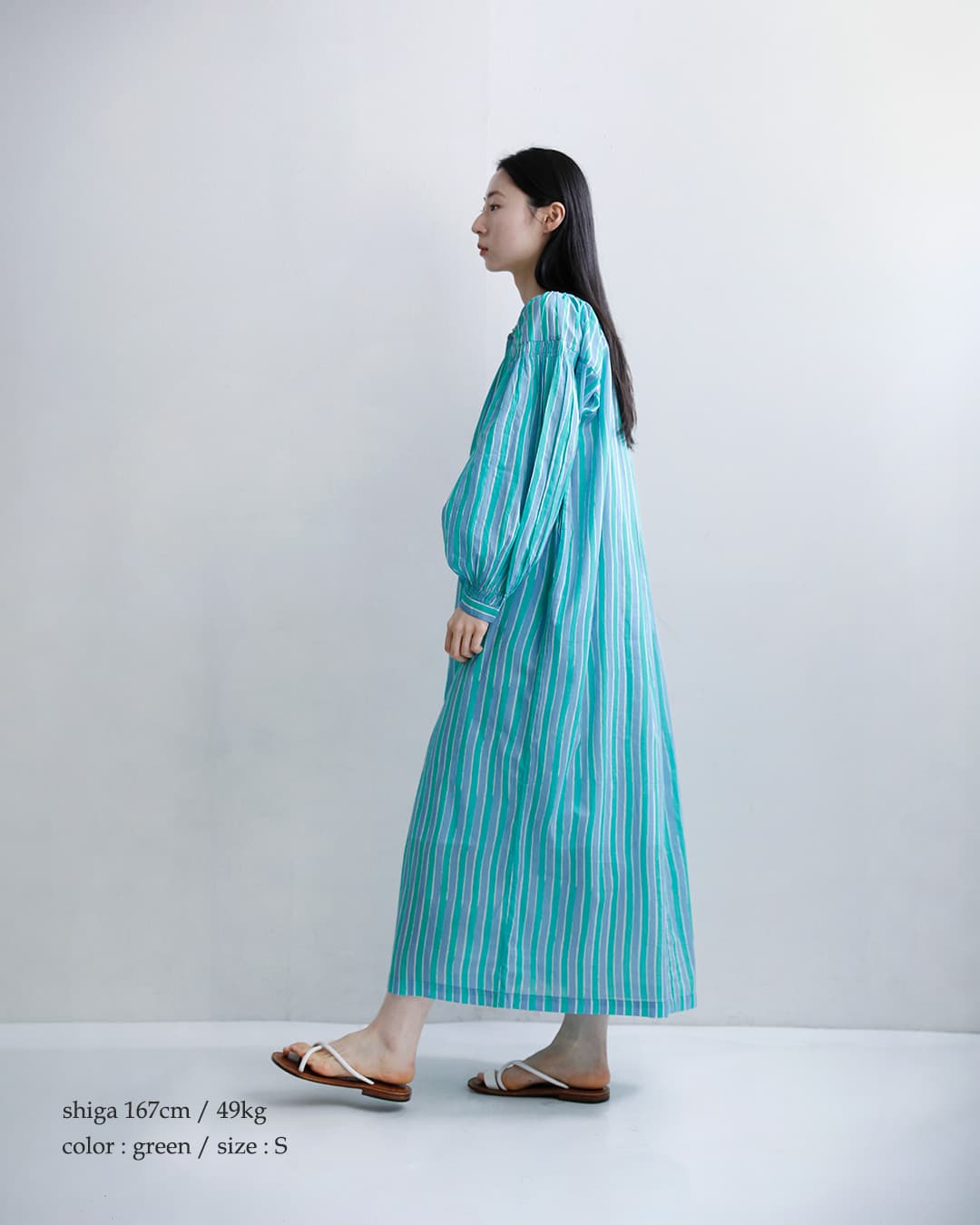 Sara Mallikaコットン ウェーブストライプ プリント カフタン ワンピース 020461sf1