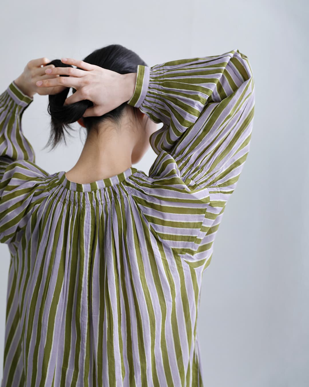 Sara Mallikaコットン ウェーブストライプ プリント カフタン ワンピース 020461sf1