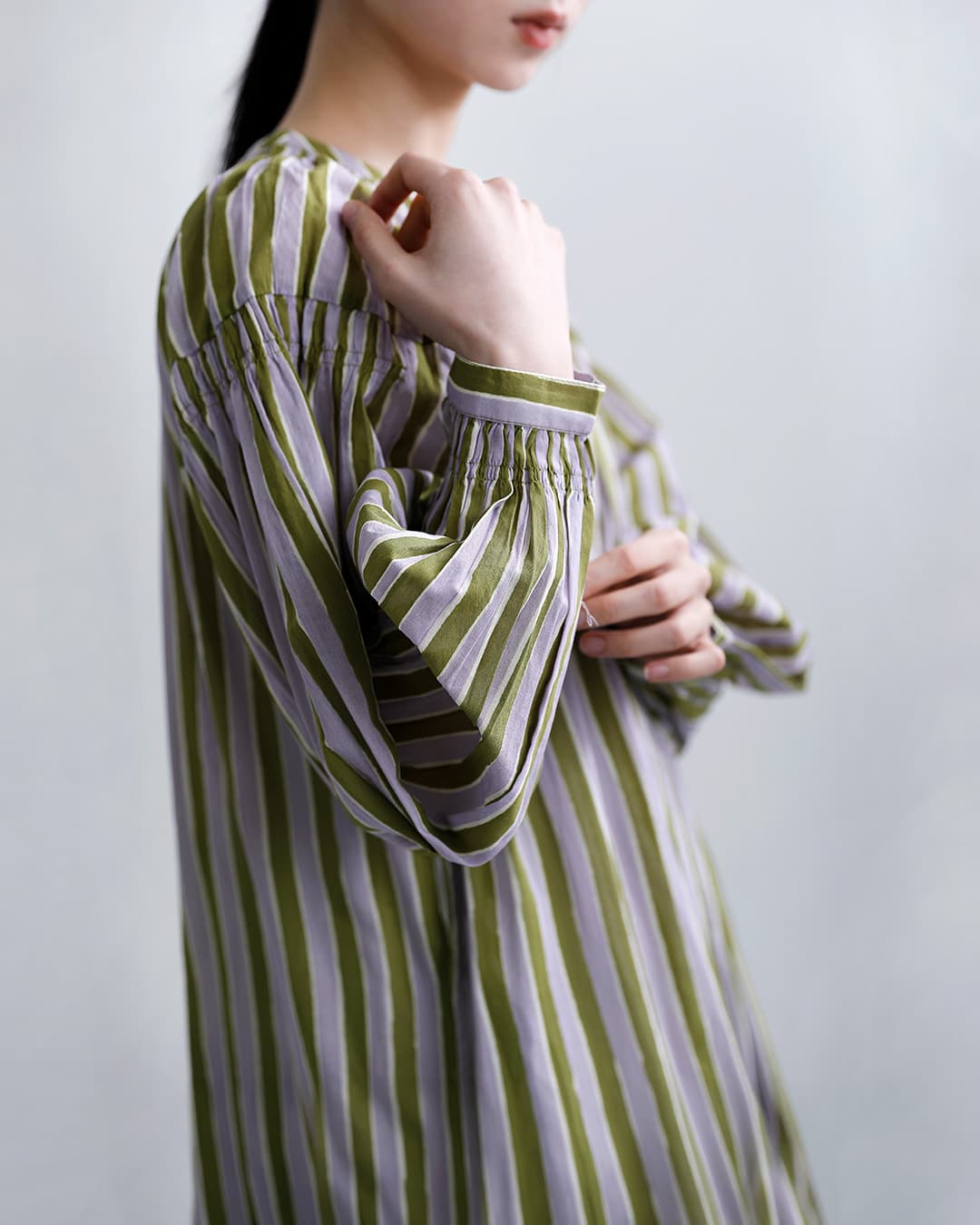 Sara Mallikaコットン ウェーブストライプ プリント カフタン ワンピース 020461sf1