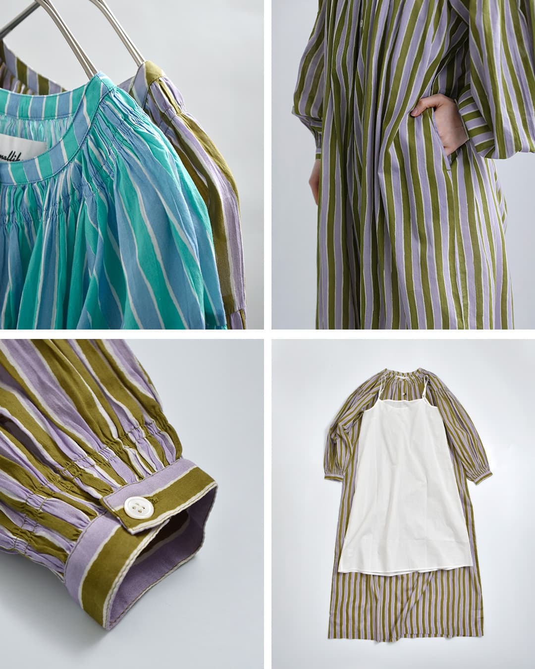 Sara Mallikaコットン ウェーブストライプ プリント カフタン ワンピース 020461sf1