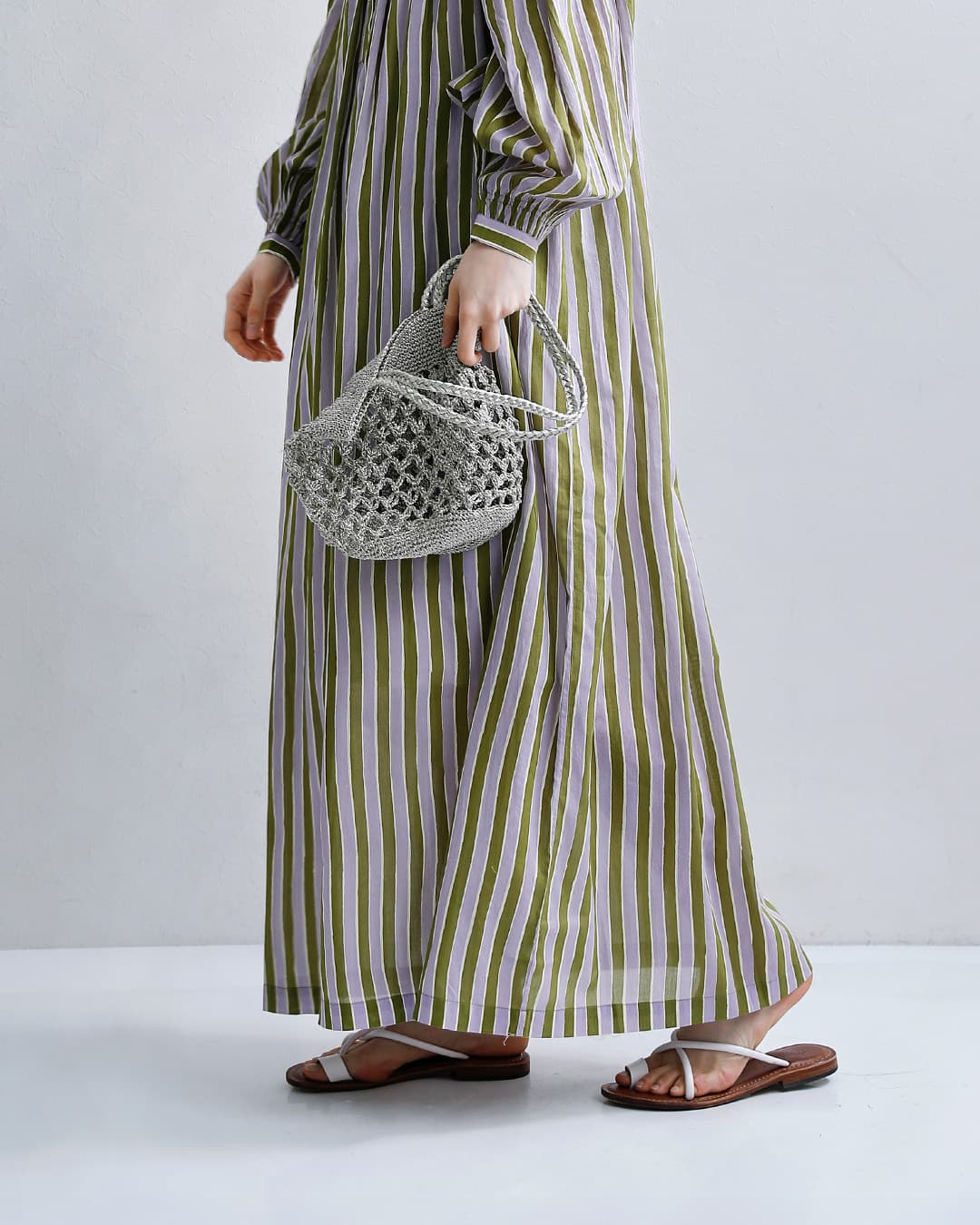 Sara Mallikaコットン ウェーブストライプ プリント カフタン ワンピース 020461sf1