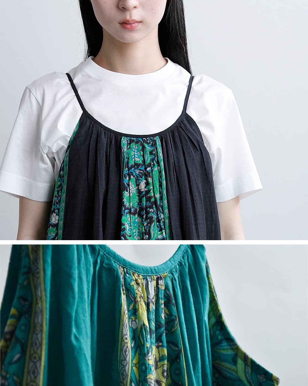 Sara Mallikaコットン ビスコース ボーダー プリント キャミワンピース 020561sj4