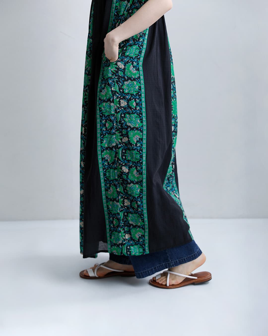 Sara Mallikaコットン ビスコース ボーダー プリント キャミワンピース 020561sj4