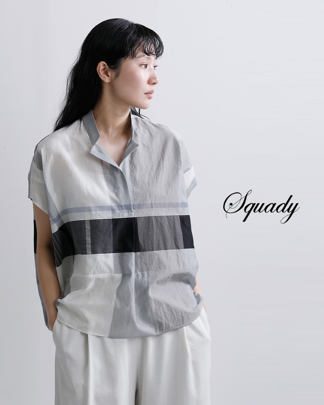 Squady(スカディ)コットン シルク ビッグチェック プルオーバー 021-2209