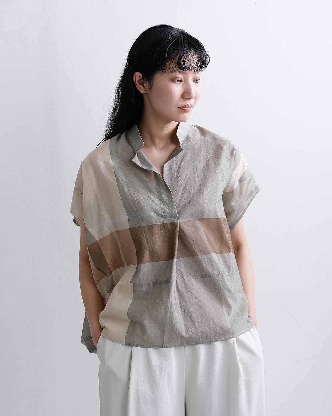 Squady(スカディ)コットン シルク ビッグチェック プルオーバー 021-2209