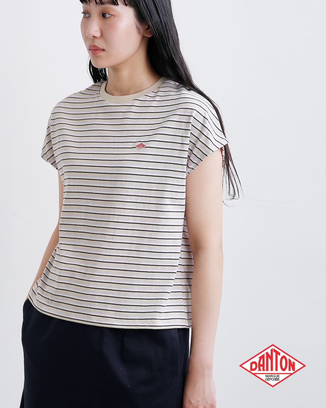 DANTON(ダントン)コットン ドルマンスリーブ ボーダー 半袖Tシャツ dt-c0403cjj-same1
