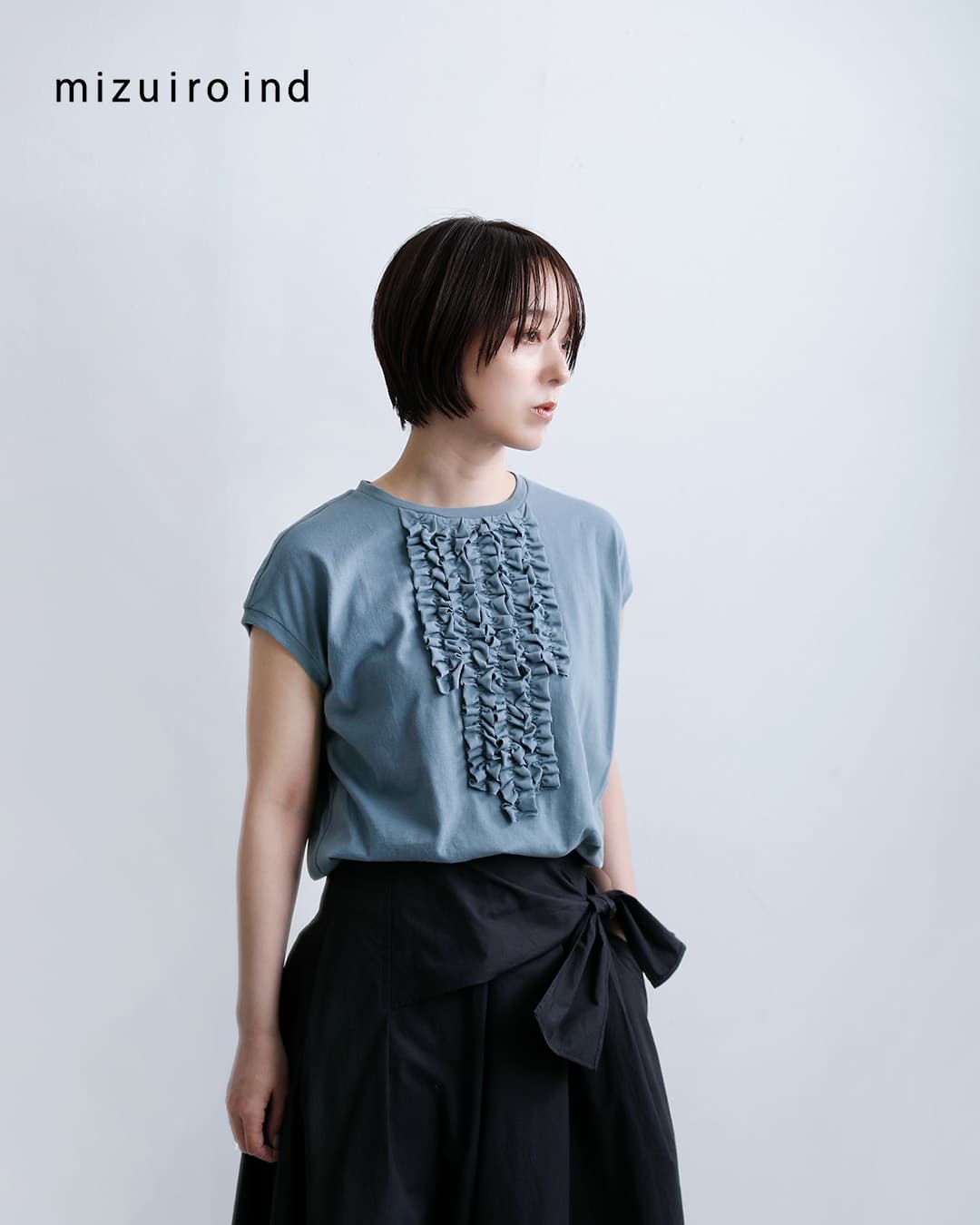 mizuiro indコットン フレンチスリーブ フリル プルオーバー 1-210082