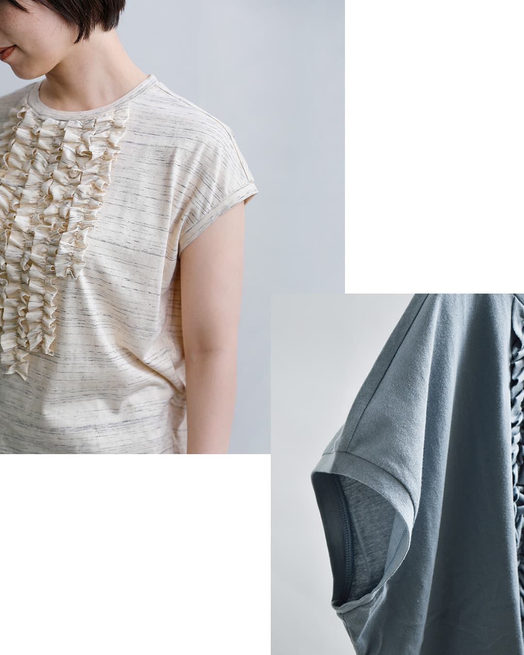 mizuiro indコットン フレンチスリーブ フリル プルオーバー 1-210082