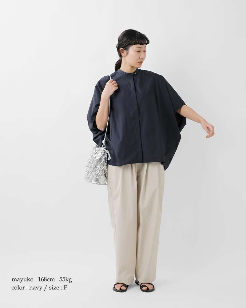 mizuiro ind(ミズイロインド)スーピマコットンタイプライタースタンドカラーコクーンシャツ1-230089