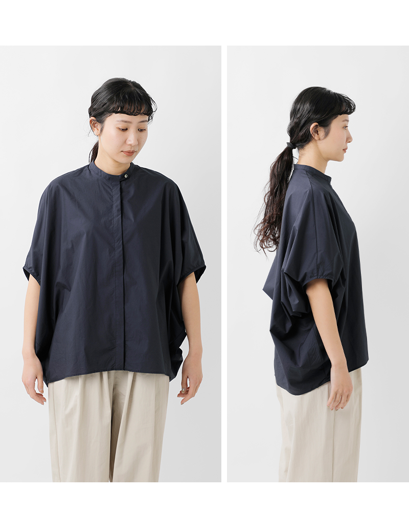 mizuiro ind(ミズイロインド)スーピマコットンタイプライタースタンドカラーコクーンシャツ1-230089