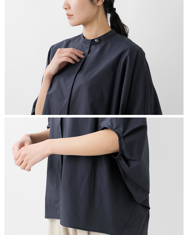 mizuiro ind(ミズイロインド)スーピマコットンタイプライタースタンドカラーコクーンシャツ1-230089