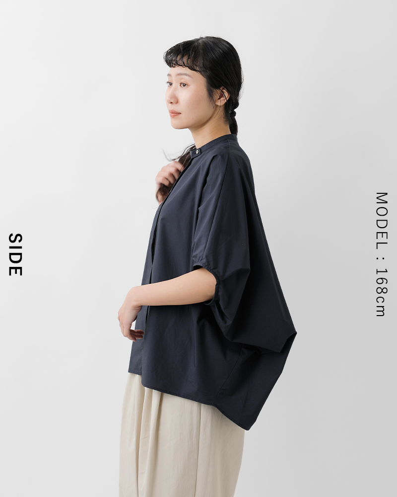 mizuiro ind(ミズイロインド)スーピマコットンタイプライタースタンドカラーコクーンシャツ1-230089