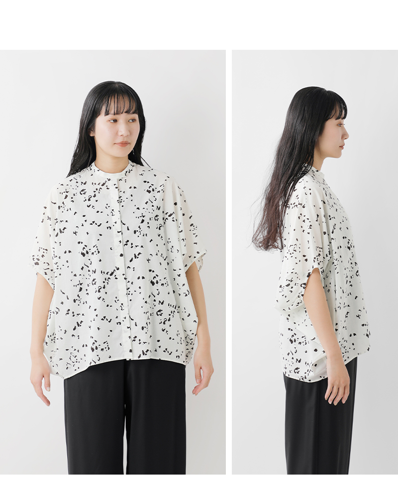 mizuiro ind(ミズイロインド)コットンプリントスタンドカラーコクーンシャツ1-230133