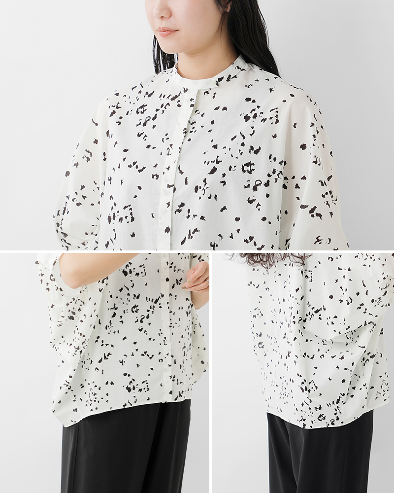 mizuiro ind(ミズイロインド)コットンプリントスタンドカラーコクーンシャツ1-230133