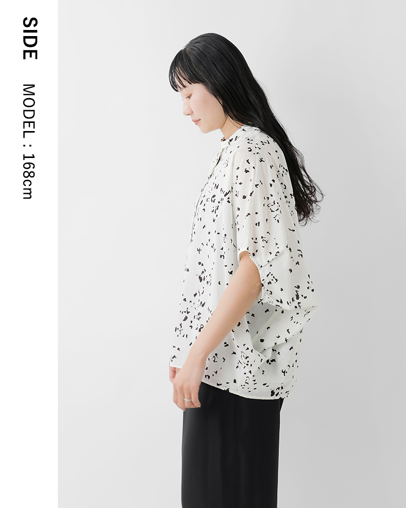 mizuiro ind(ミズイロインド)コットンプリントスタンドカラーコクーンシャツ1-230133