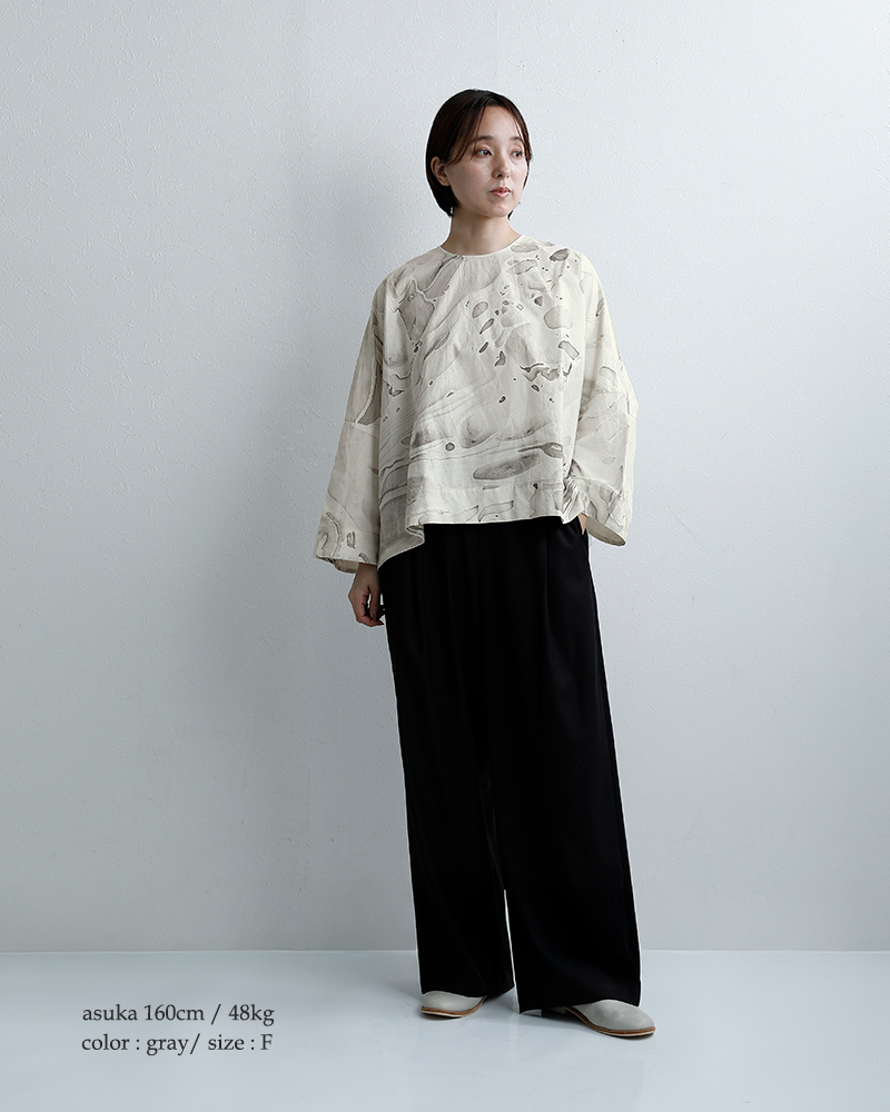 mizuiro ind(ミズイロインド)コットンマーブルプリントワイドプルオーバー1-230146