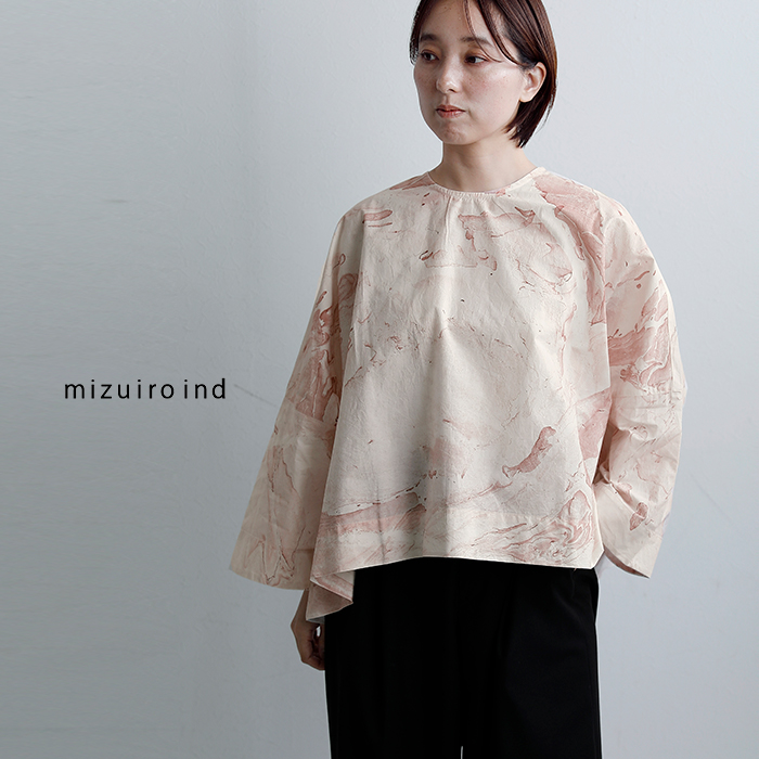 mizuiro ind(ミズイロインド)コットンマーブルプリントワイドプルオーバー1-230146