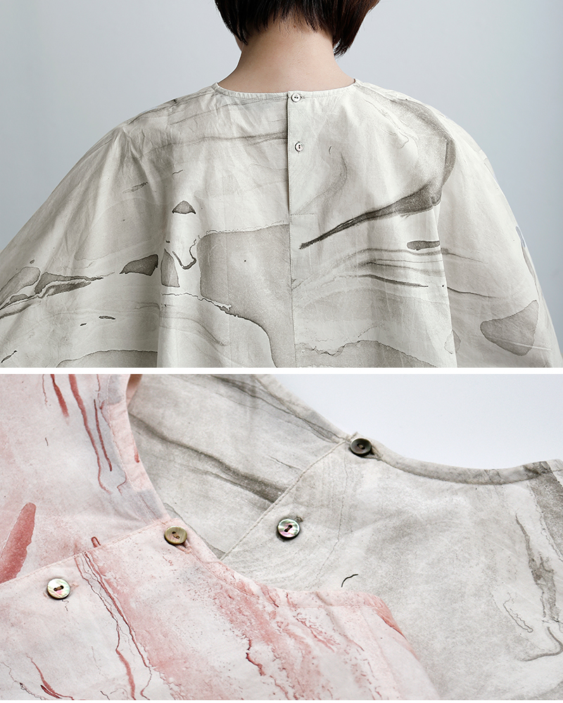 mizuiro ind(ミズイロインド)コットンマーブルプリントワイドプルオーバー1-230146