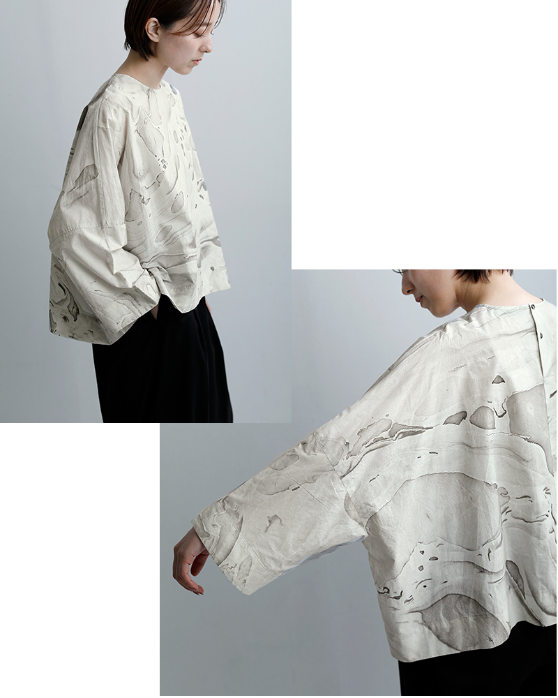 mizuiro ind(ミズイロインド)コットンマーブルプリントワイドプルオーバー1-230146