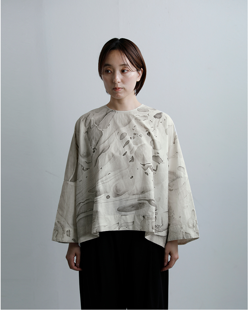 mizuiro ind(ミズイロインド)コットンマーブルプリントワイドプルオーバー1-230146