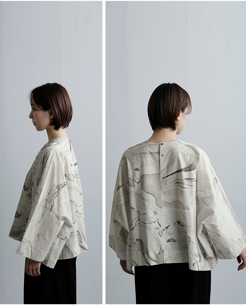 mizuiro ind(ミズイロインド)コットンマーブルプリントワイドプルオーバー1-230146