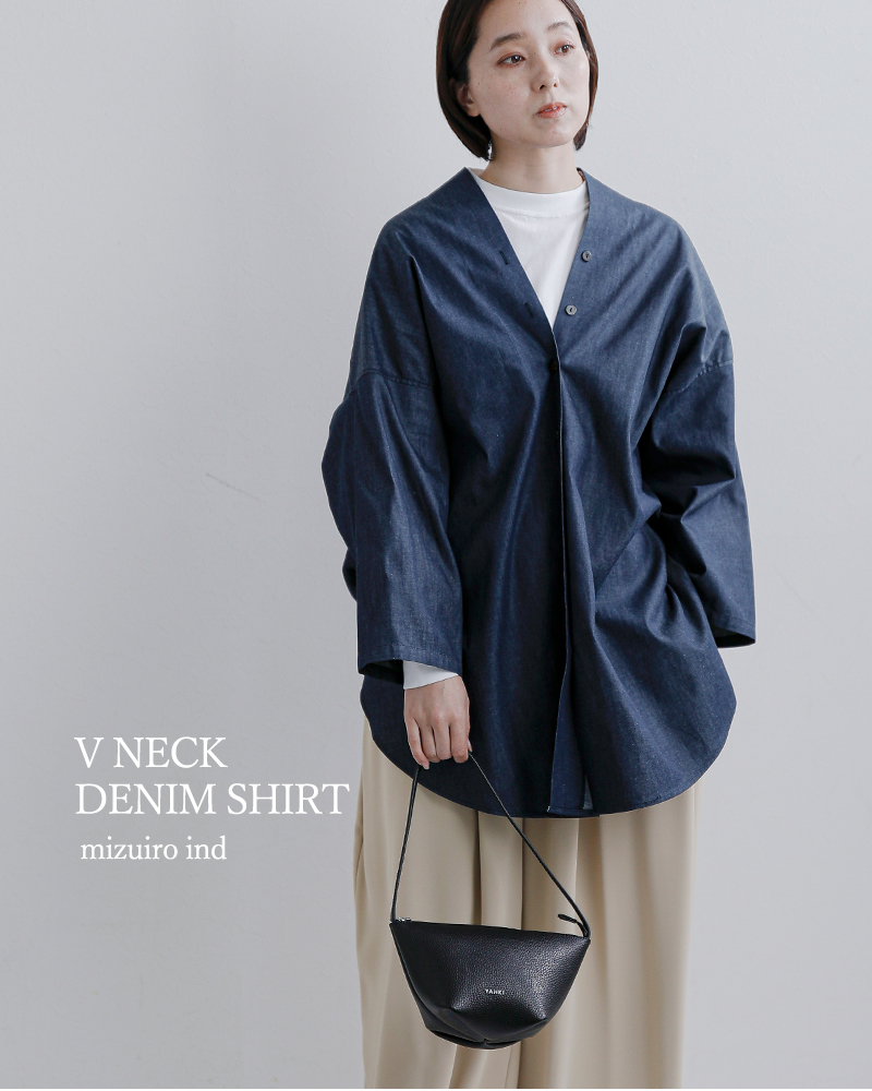 mizuiro ind ミズイロインド コットン Vネック デニム シャツ 1-230156