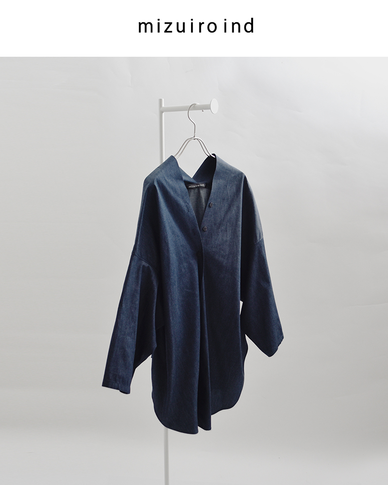 mizuiro ind ミズイロインド コットン Vネック デニム シャツ 1-230156