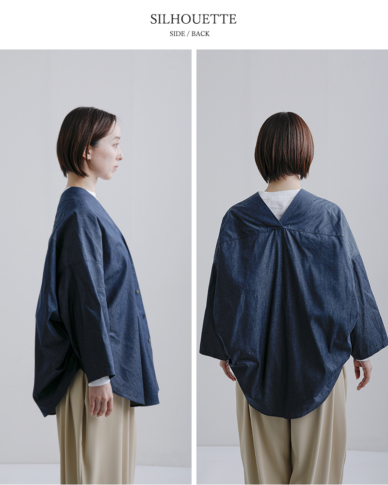 mizuiro ind ミズイロインド コットン Vネック デニム シャツ 1-230156