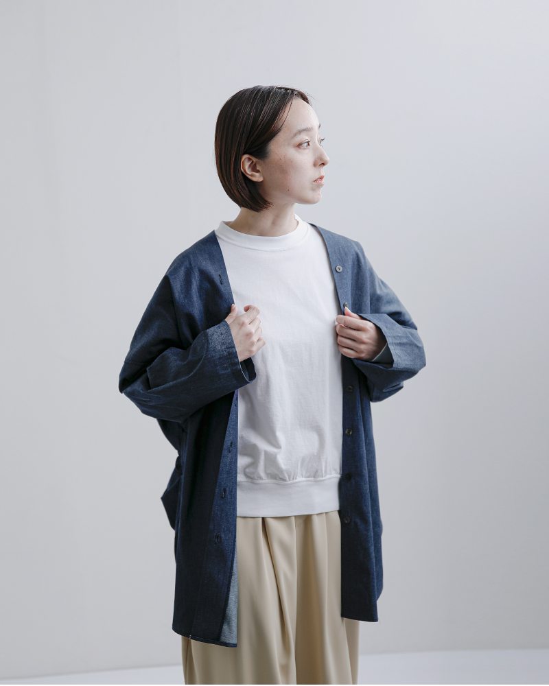 mizuiro ind ミズイロインド コットン Vネック デニム シャツ 1-230156