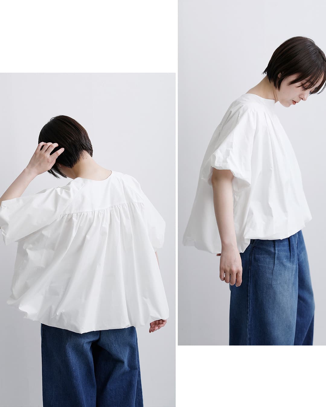 mizuiro ind(ミズイロインド)コットン バルーン ノーカラー シャツ 1-230163