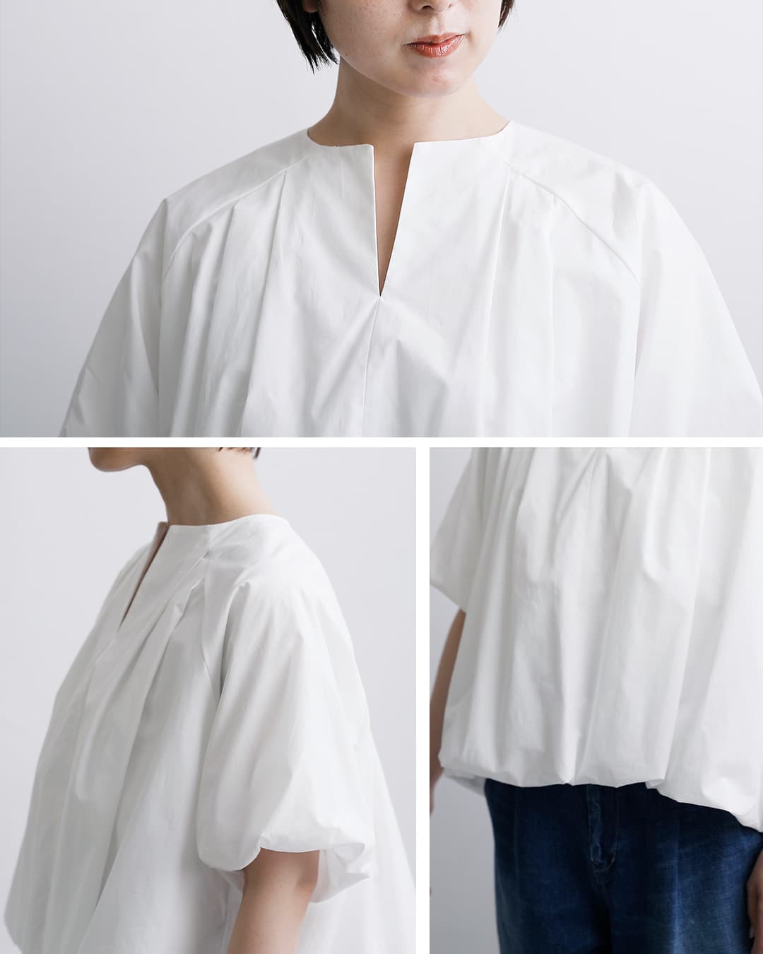 mizuiro ind(ミズイロインド)コットン バルーン ノーカラー シャツ 1-230163