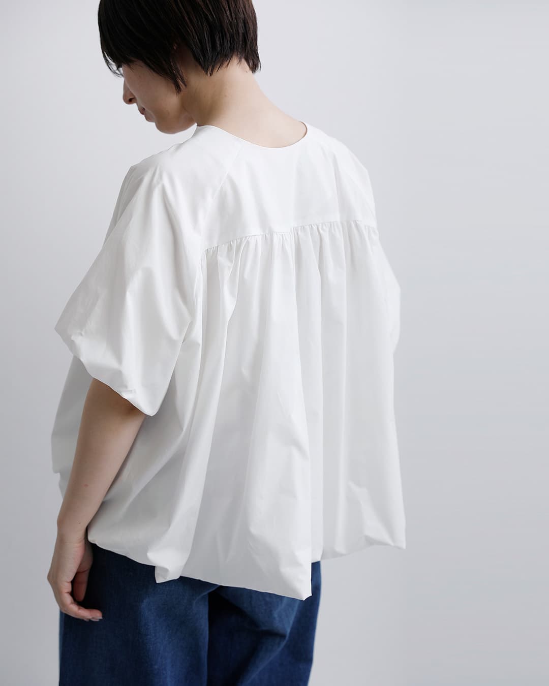 mizuiro ind(ミズイロインド)コットン バルーン ノーカラー シャツ 1-230163