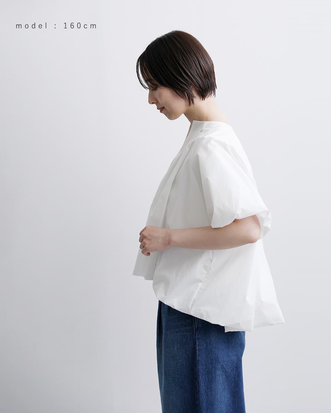 mizuiro ind(ミズイロインド)コットン バルーン ノーカラー シャツ 1-230163