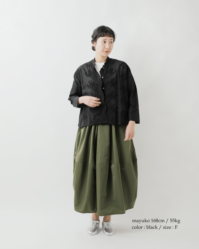 mizuiro ind(ミズイロインド)コットンレーススタンドカラーワイドシャツ1-239005