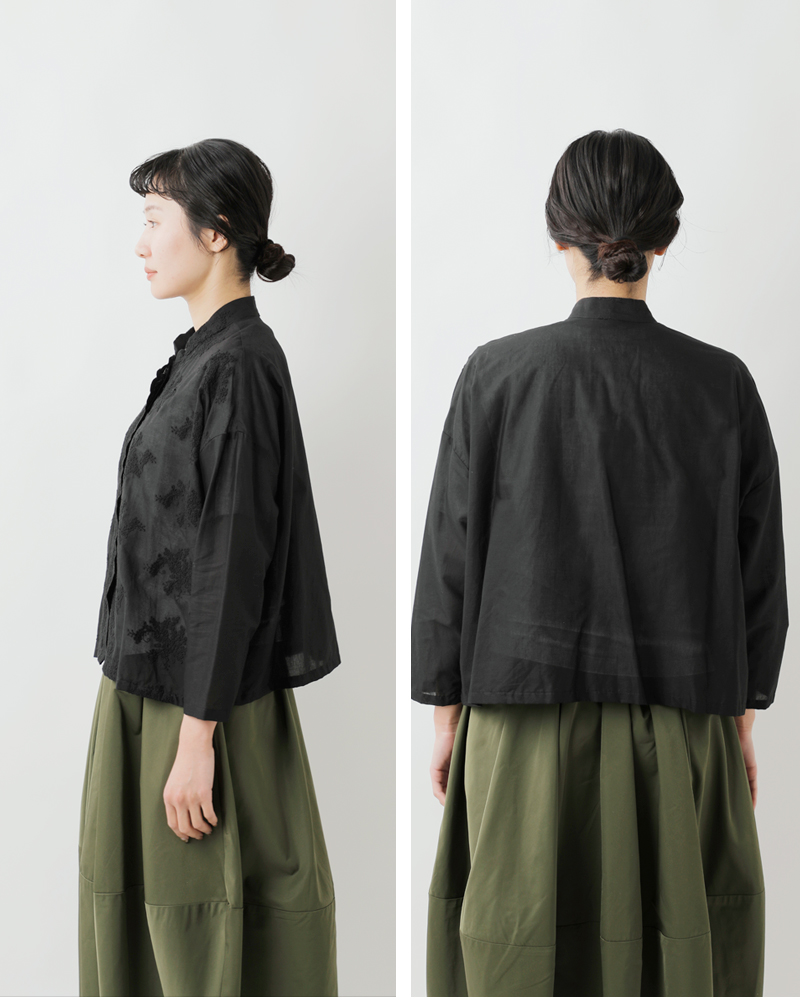 mizuiro ind(ミズイロインド)コットンレーススタンドカラーワイドシャツ1-239005