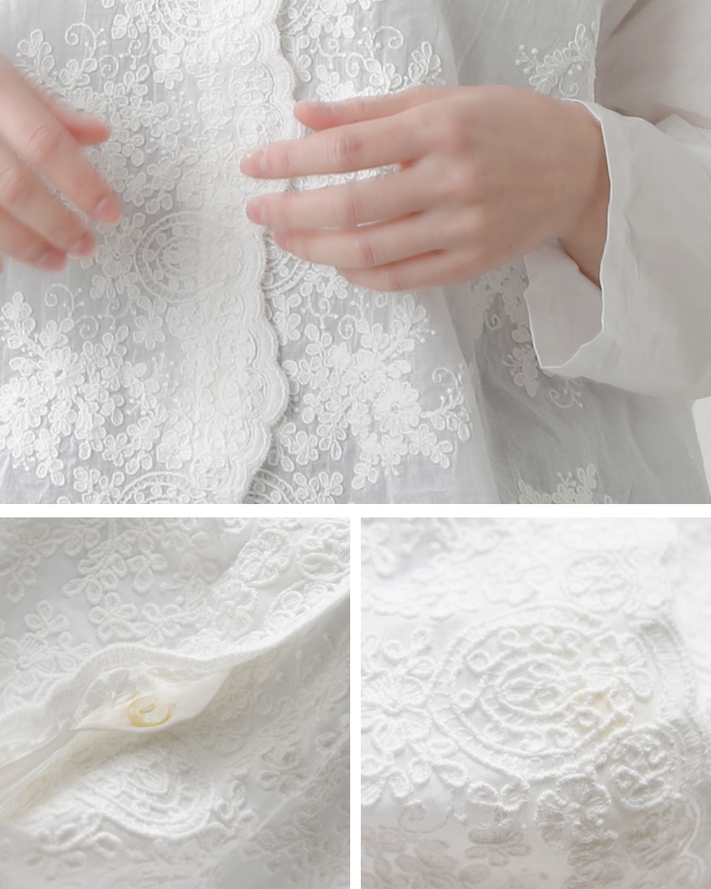 mizuiro ind(ミズイロインド)コットンレーススタンドカラーワイドシャツ1-239005