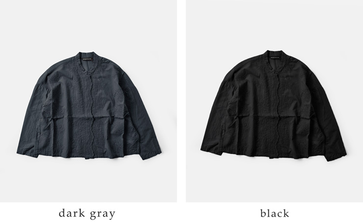 mizuiro ind(ミズイロインド)コットンレーススタンドカラーワイドシャツ1-239005