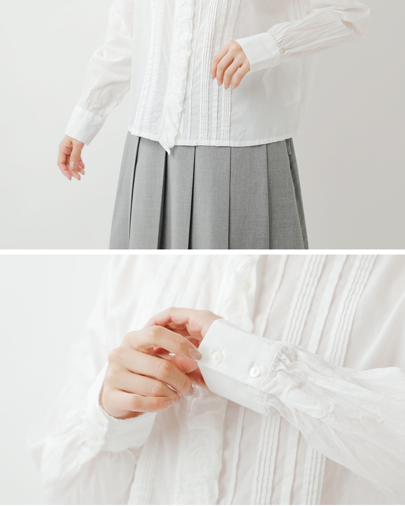 MidiUmi(ミディウミ)コットンピンタックレースシャツpintucklaceshirt1-730078