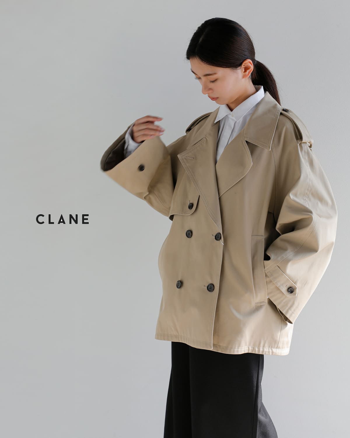 CLANE(クラネ)オーバー ショート トレンチコート10101-0023