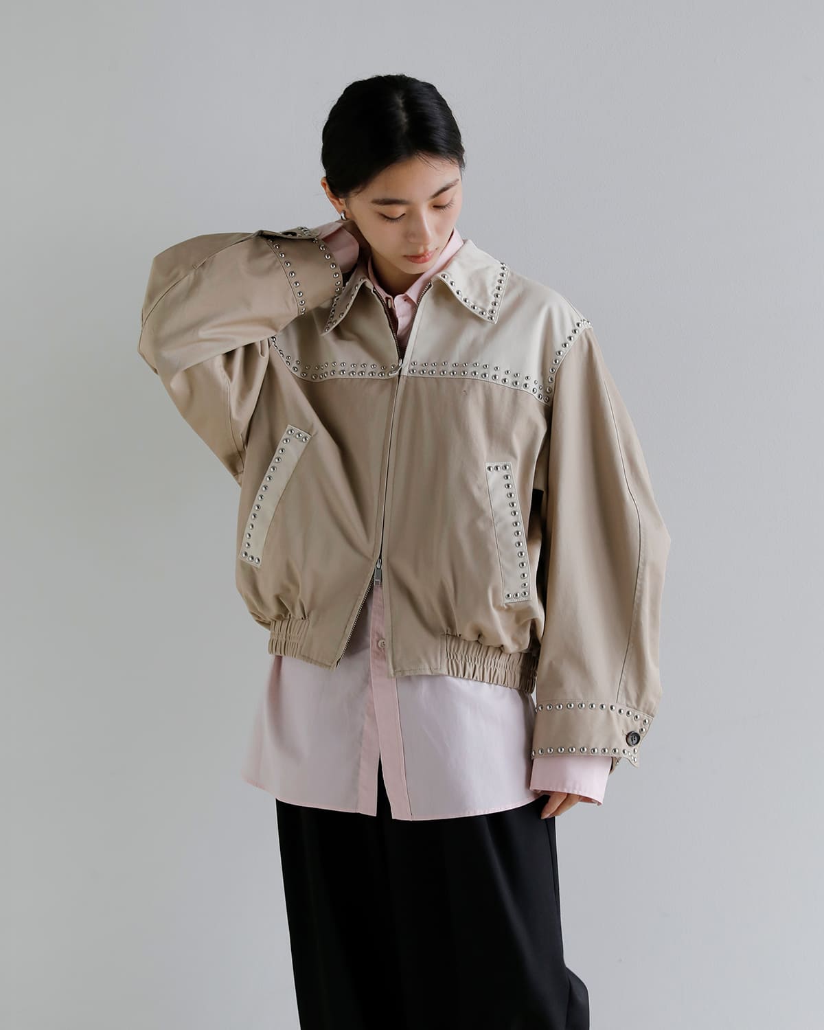 CLANE(クラネ)ダブルカラースタッズドリズラージャケット 10104-0533