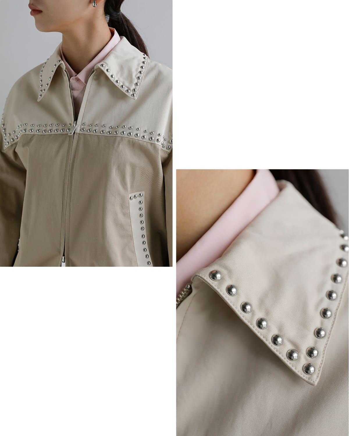 CLANE(クラネ)ダブルカラースタッズドリズラージャケット 10104-0533