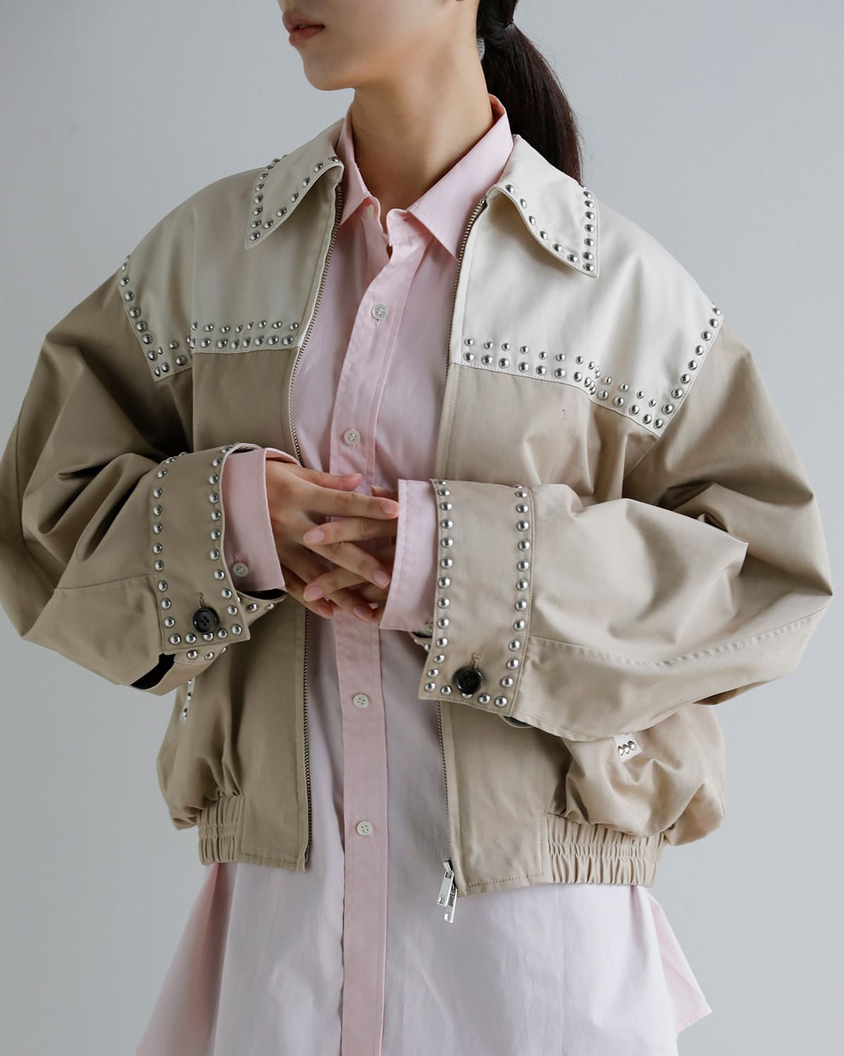 CLANE(クラネ)ダブルカラースタッズドリズラージャケット 10104-0533