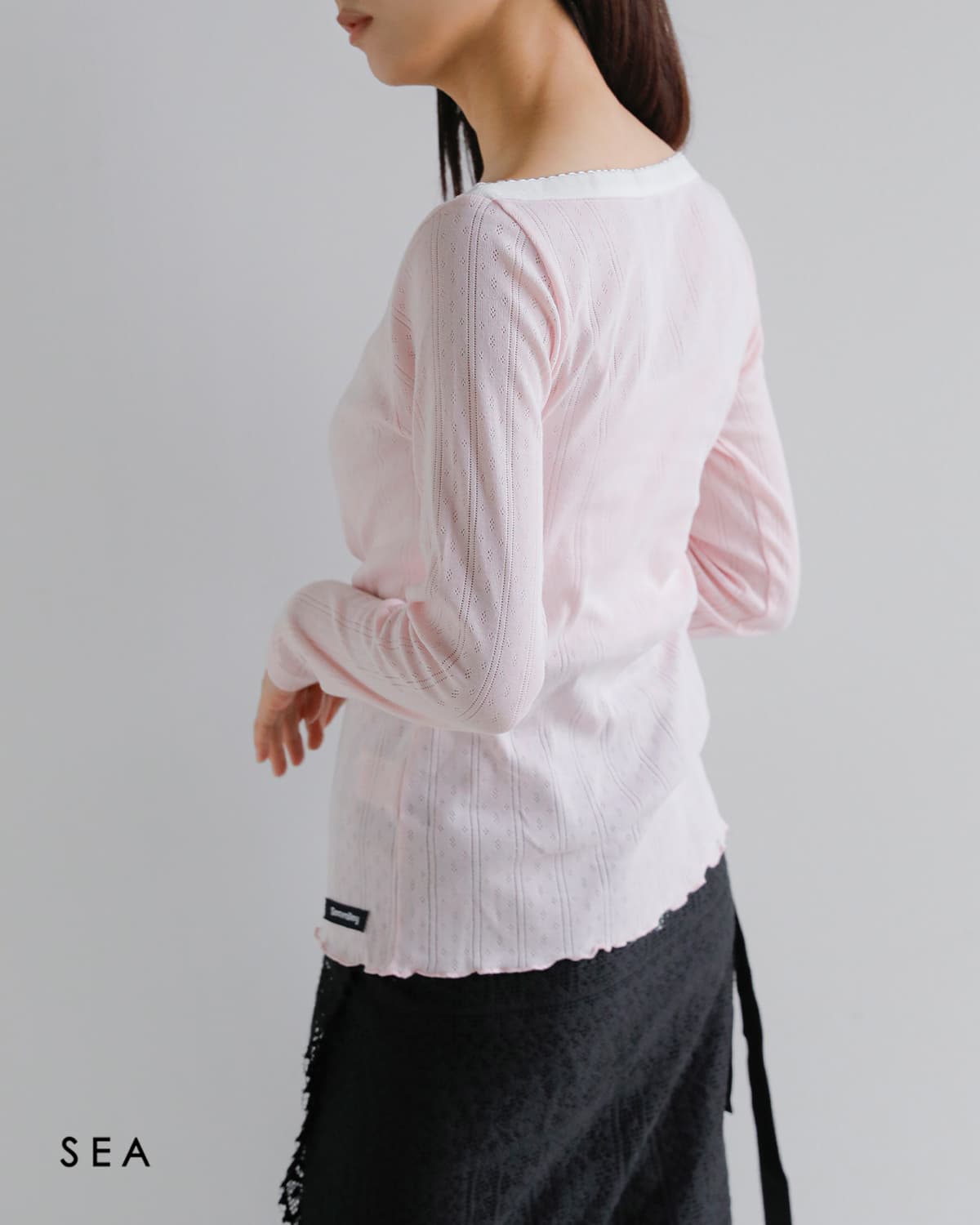 SEA(シー)コットン アイレットフライス 2way ボートネック 長袖Tシャツ110706515