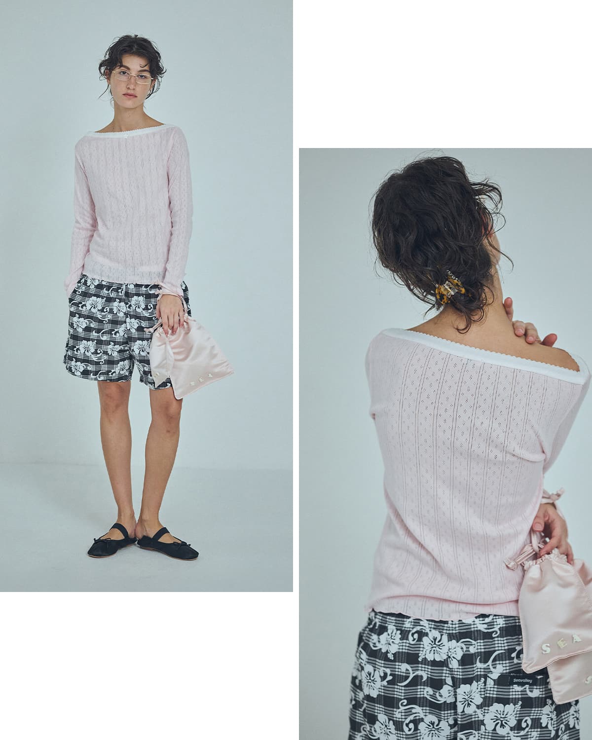 SEA(シー)コットンアイレットフライス 2way ボートネック長袖Tシャツ 110706515