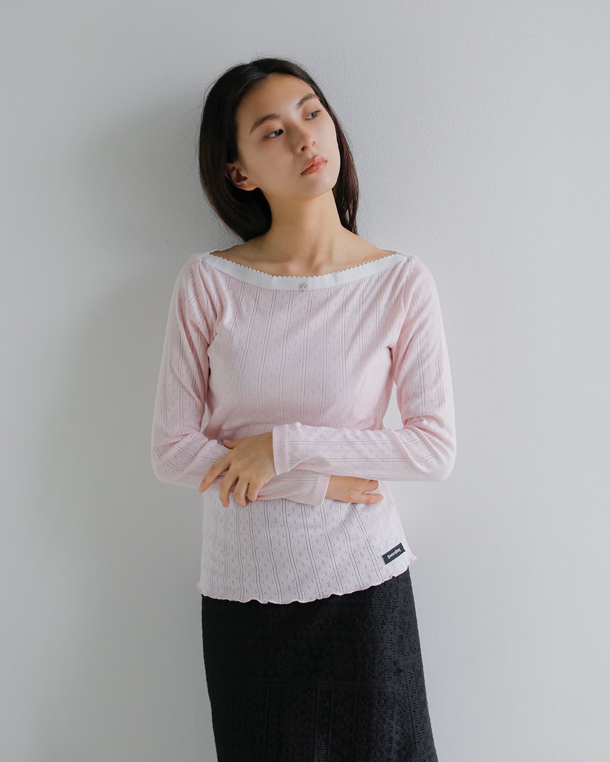 SEA(シー)コットンアイレットフライス 2way ボートネック長袖Tシャツ 110706515