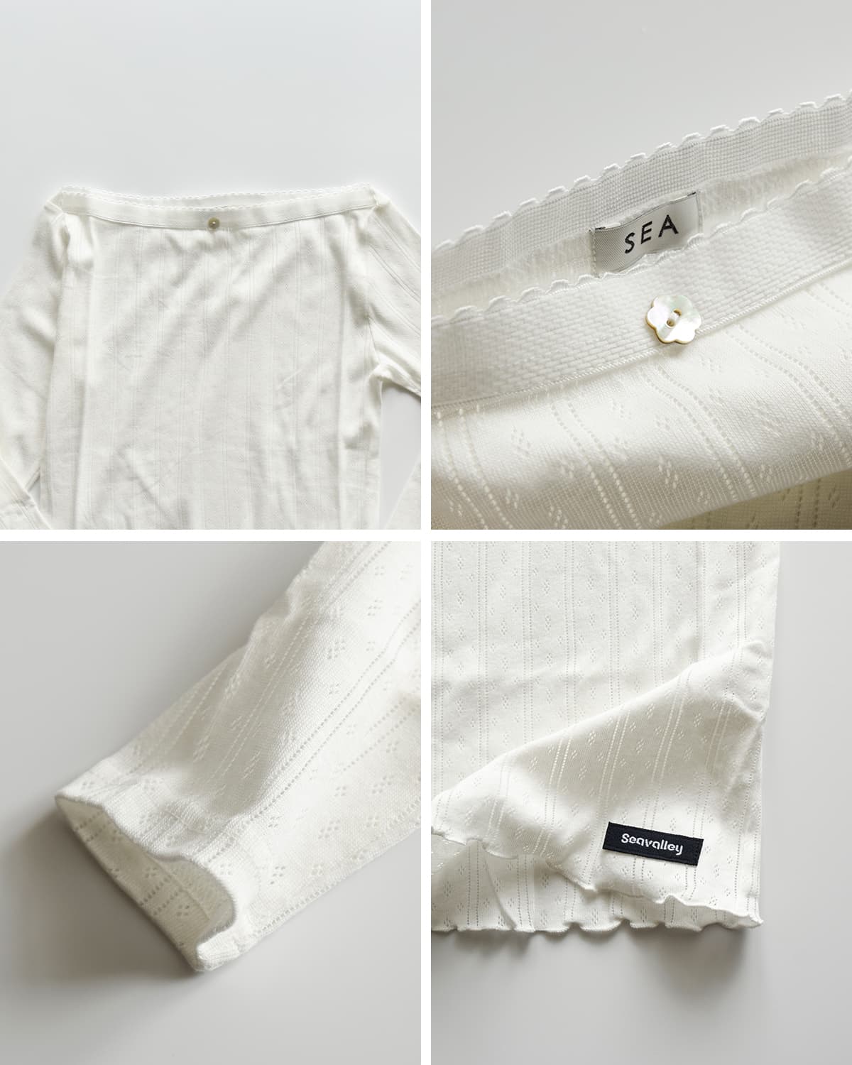 SEA(シー)コットンアイレットフライス 2way ボートネック長袖Tシャツ 110706515