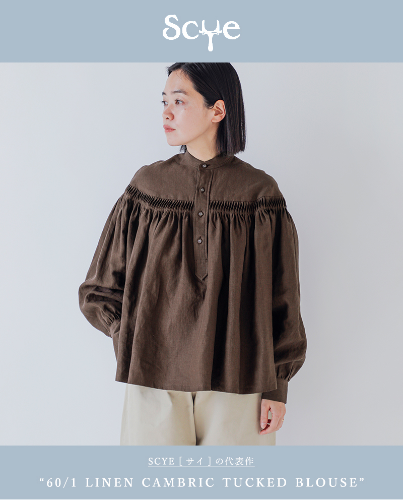 Scye(�T�C)���l���L�����u���b�N�^�b�N�u���E�X60/1LinenCambricTuckedBlouse1226-31000