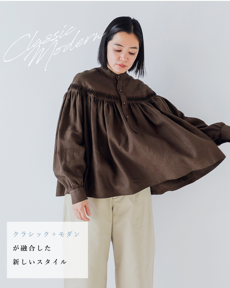 Scye(�T�C)���l���L�����u���b�N�^�b�N�u���E�X60/1LinenCambricTuckedBlouse1226-31000