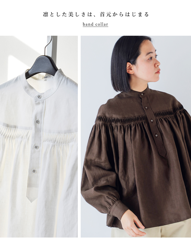 Scye(�T�C)���l���L�����u���b�N�^�b�N�u���E�X60/1LinenCambricTuckedBlouse1226-31000