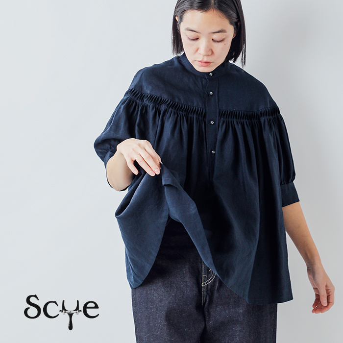 Scye(サイ)リネンキャンブリックタックハーフスリーブブラウス60/1LinenCambricTuckedBlouseHalfSleeve1226-31001